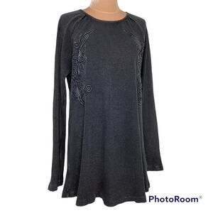 Soft Surroundings Camden Raglan Thermal Waffle Swing Top Long Sleeve Denim Blue